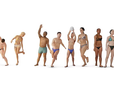 Group of People in Swimwear Posing with Various Actions and Beach Balls 3d model