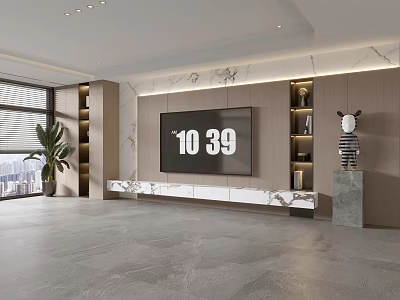 Modern Italian Living Room Light Luxury TV Background Wall Full Wall TV Cabinet Marble Background Wall 3d model