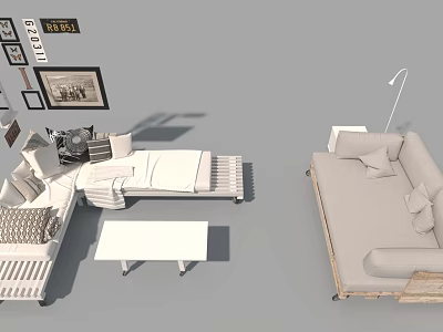 Modern Sofa Coffee Table Combination With Decorative Paintings Floor Lamp And Throw Pillows 3d model