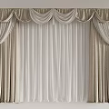 Elegant Beige And White Curtains With Valance Sheer Inner Layer And Thick Outer Fabric