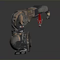 Mechanical Robotic Arm Holding Red Small Biological Creature in 3D Rendered Scene