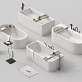 Modern White Bathtubs Interior Design With Various Shapes Wooden Tray And Black Faucet