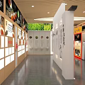 Traditional Exhibition Hall Interior With Wooden Ceiling Display Platforms And Chinese Signage