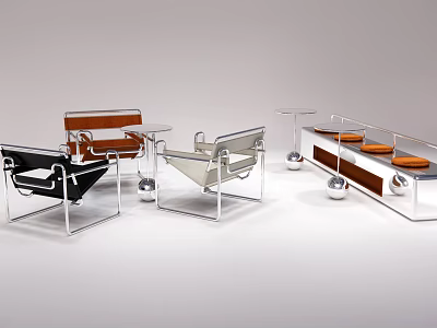 Modern Table And Chair Set With Sleek Metallic Frame And Leather Seats 3d model