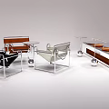 Modern Table And Chair Set With Sleek Metallic Frame And Leather Seats
