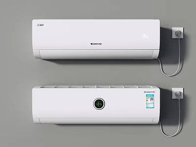 White Wall Mounted Air Conditioner Fans With Digital Display And Blue Label 3d model