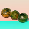 Fresh Vibrant Pumpkins with Green Orange Hues on Pink Blue Background