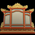 Traditional Chinese Carved Screen With Golden Dragon Red Blue Frame And Decorative Base