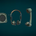 Vintage Communication Devices Collection With Retro Headphones Old Telephone And Speaker