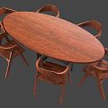 Simple Round Wooden Dining Table With Six Matching Chairs Set 3d model