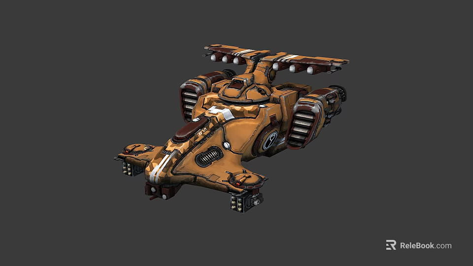 Futuristic Brown White Sci Fi Vehicle With Mechanical Wings Thrusters And Armor Plates 3d model 