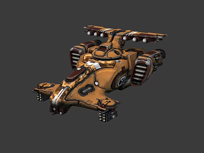 Futuristic Brown White Sci Fi Vehicle With Mechanical Wings Thrusters And Armor Plates 3d model