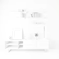 Walnut TV Stand With Star Ornament Photo Frame Potted Plant Table Lamp And Wall Shelves