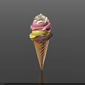 Colorful Ice Cream Cone With Multiple Flavors Whipped Cream And Sprinkles