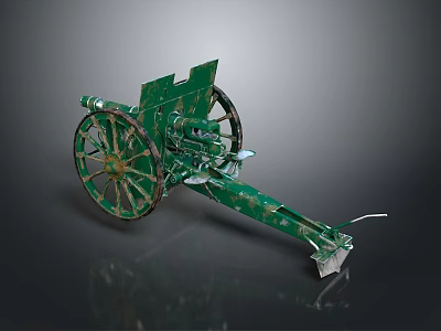 Vintage Green Wheeled Cannon Weapon With Metal Structure And Classic Design 3d model