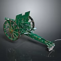 Vintage Green Wheeled Cannon Weapon With Metal Structure And Classic Design
