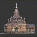 Ancient Temple Model With Pagoda Structure Decorative Spires And Brown Orange Design