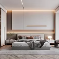 Modern Bedroom Interior Design With Large Bed Nightstands Armchair Built-in Lighting And Herringbone Rug