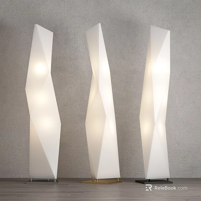 Three White Geometric Floor Lamps With Angular Design And Soft Light For Modern Interior 3d model