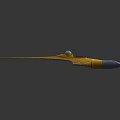 Futuristic Yellow And Silver Spaceship With Cockpit And Sharp Wings Design