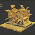 Intricate Wooden Mechanical Model With Rotating Wheels Shelf Components On Wooden Base
