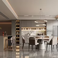 Modern Restaurant Interior Design With Round Dining Table Comfortable Chairs And Pendant Lights 3d model