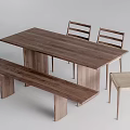 Modern Rectangular Wooden Dining Table Set with Bench and Three Backrest Chairs 3d model
