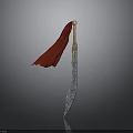Sharp Ornamental Scimitar With Silver Blade Golden Hilt And Red Decorative Cloth
