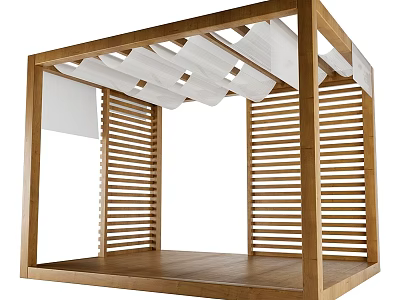 Garden Wooden Structure With Slatted Panels And White Canopy For Outdoor Decoration And Relaxation 3d model