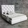 Modern Double Bed With Tufted White Headboard Plush Pillows And Light Blanket 3d model