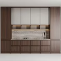 Stylish Modern Kitchen Cabinets With Wooden Panels Stone Countertop And Lighting