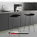 Modern Kitchen Black Bar Stools With Metal Frame Countertop And Coffee Machine 3d model