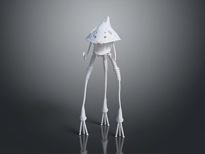 White Game Movie Character With Cone Shaped Head Long Slender Legs Red Details And Reflection 3d model