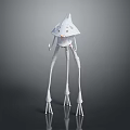 White Game Movie Character With Cone Shaped Head Long Slender Legs Red Details And Reflection