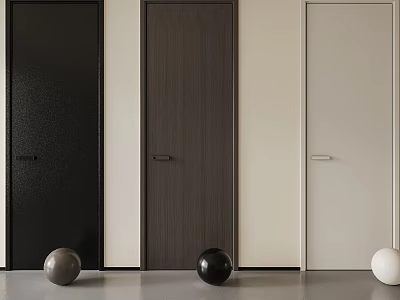 Modern Swing Doors in Black Wooden and Beige with Decorative Spheres 3d model