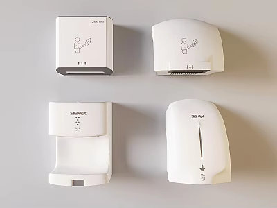 Modern White Wall Mounted Daily Electrical Appliances Set Including Hand Dryer Soap Dispenser 3d model