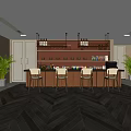 Modern Bar Interior With Wine Rack Bar Stools Green Plants And Herringbone Flooring