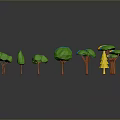 Colorful Low Poly Trees With Brown Trunks And Yellow Blue Green Orange Hues