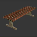 Natural Outdoor Scene With Red Wooden Bench And Metal Support Legs