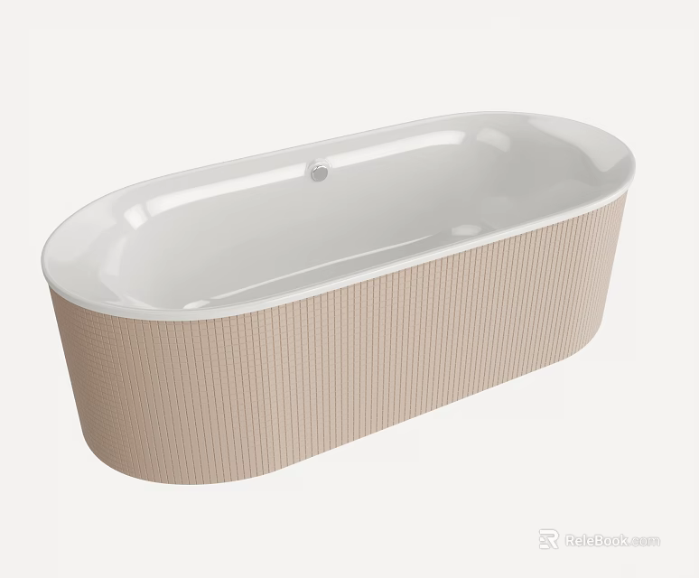 Modern Freestanding Oval Bathtub With Textured Stripe Exterior And White Interior 3d model 