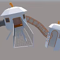 Outdoor Playground Equipment with White Towers Orange Accents Net Climbing Bridge and Slide