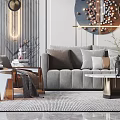 Modern Gray Sofa Coffee Table Combination With Throw Pillows Area Rug And Wall Art 3d model