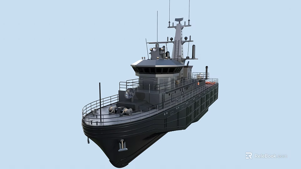 Modern Military Warship With Dark Hull Navigation Tower Antennas And Metal Deck 3d model 