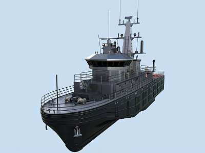 Modern Military Warship With Dark Hull Navigation Tower Antennas And Metal Deck 3d model