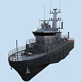 Modern Military Warship With Dark Hull Navigation Tower Antennas And Metal Deck