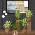 Potted Plants Interior Decoration With Brown Ceramic Pots Gray Wall And Hanging Lights