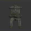 Traditional Stone Lantern With Hexagonal Base And Carved Lattice Design 3d model