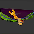 3D Character Standing On Decorative Platform With ICONOCLASTS Text Green Leaves And Red Flowers