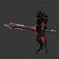Mythical Warrior Character In Black Red Spiked Armor With Horns Weapon And Glowing Red Elements