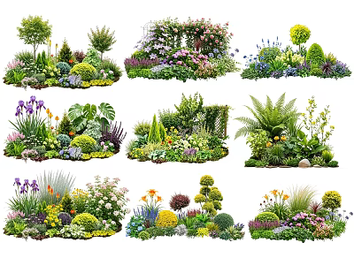 Diverse Flower and Plant Combinations with Colorful Blooms and Lush Foliage 3d model
